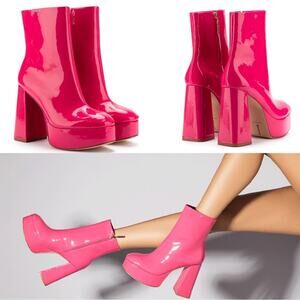 NEW Larroude Dolly Boot in Pink Patent Leather